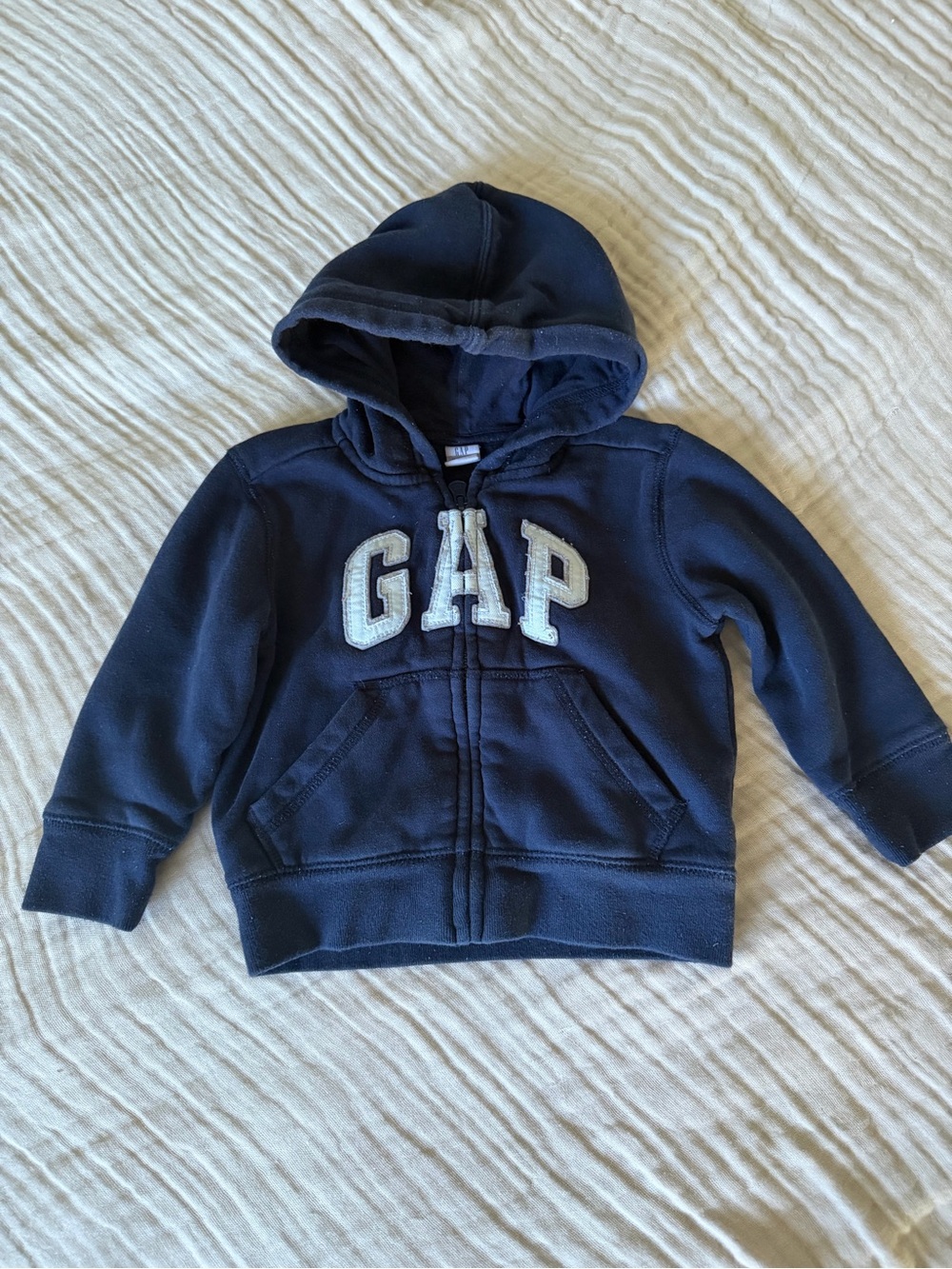 GAP Navy Hooded Zip-Up Sweatshirt with White Logo 18-24M